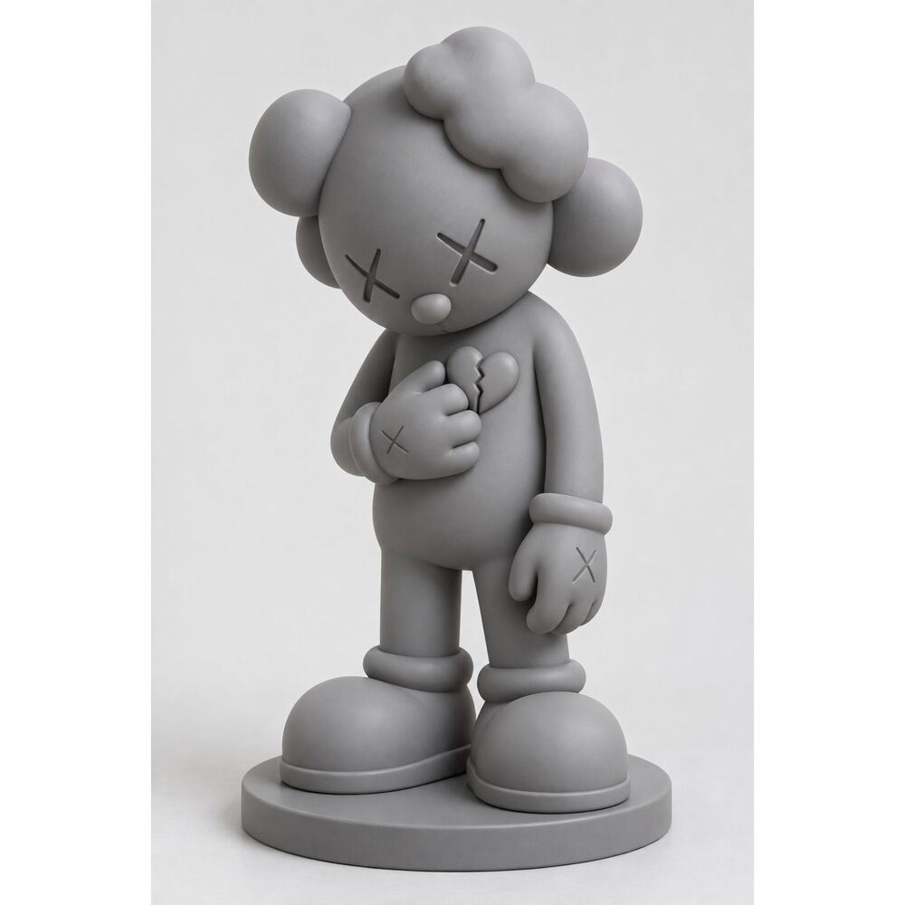 Broken Heart Figurine –Matte Gray Designer Toy Sculpture Modern Shelf Decor 7 in